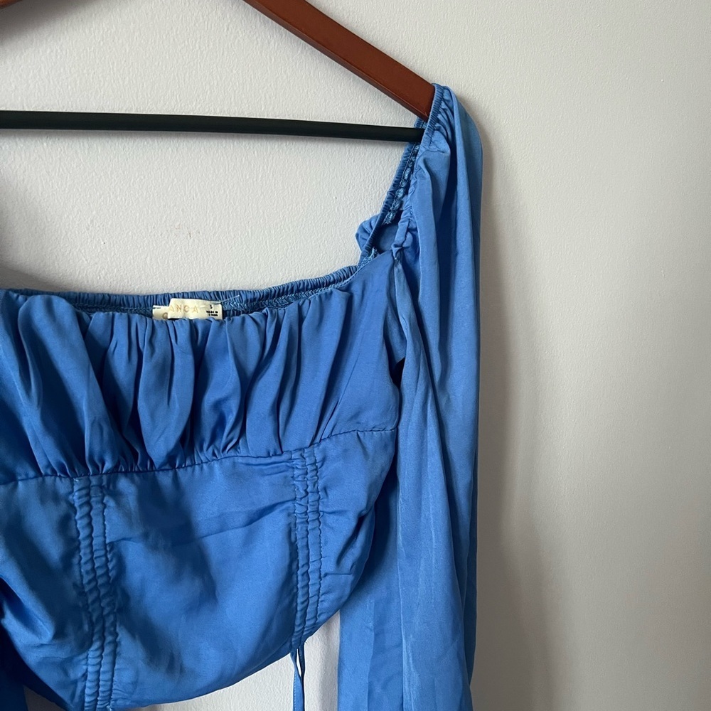 O. Vianca Blue Long Sleeve Blouse - Picture 2 of 6